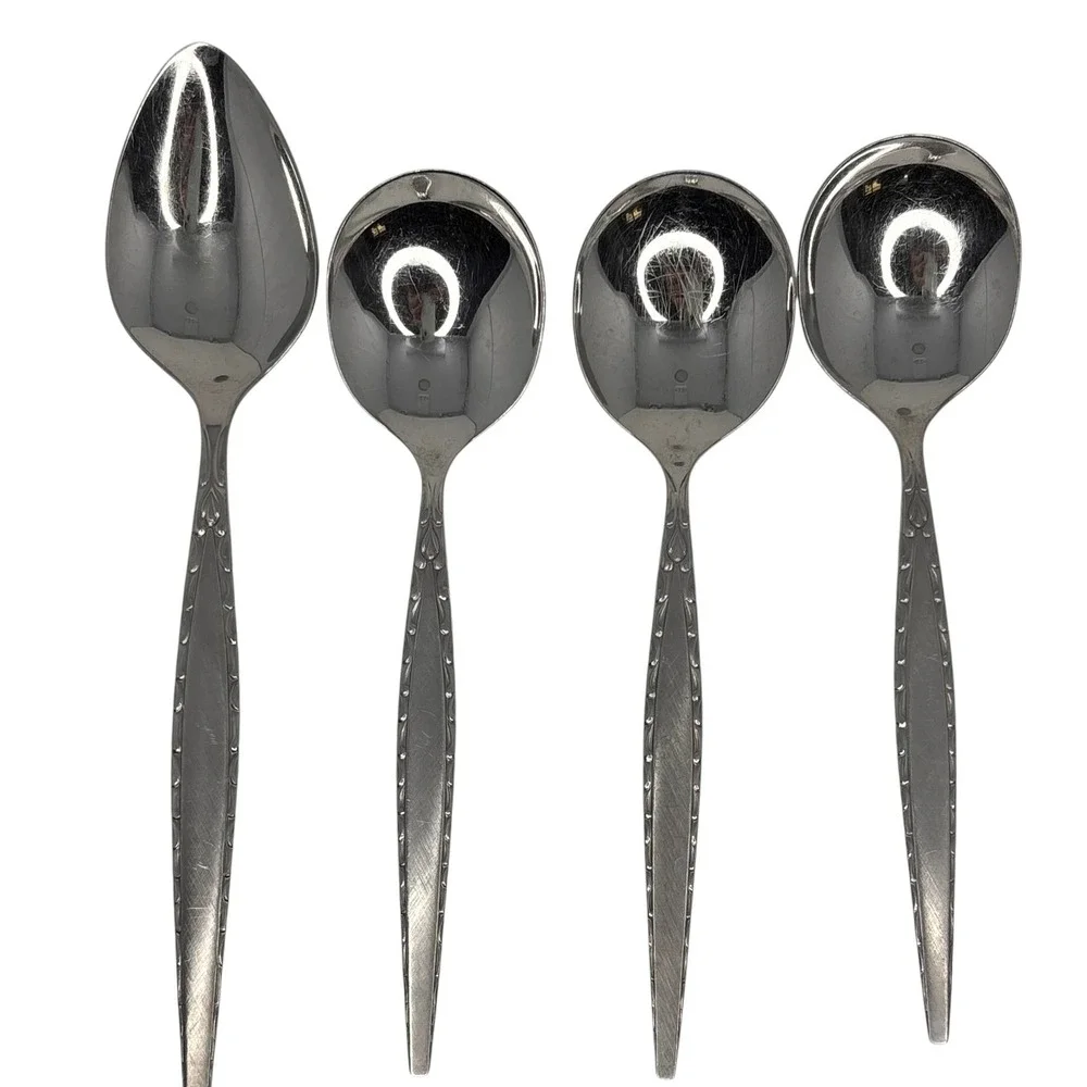 Oneida Community Venetia Stainless Flatware 13 Pc Lot Serving Teaspoons Vintage